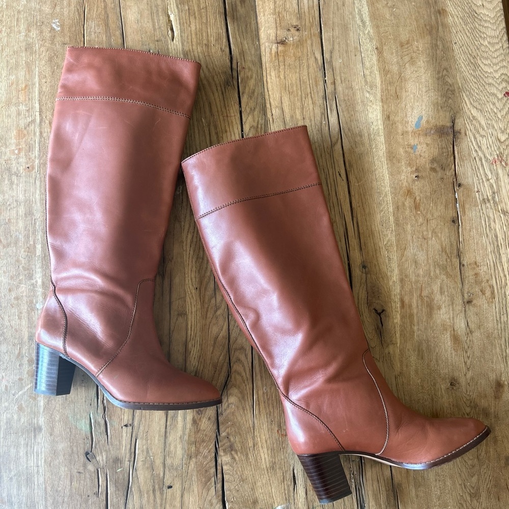 J. Crew 7.5 tall cognac real Leather Knee-High booker Boots
